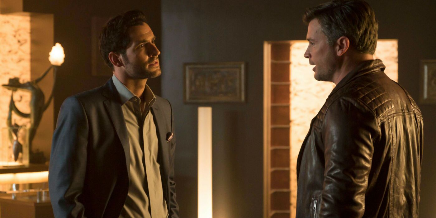 Lucifer and Cain talk in his apartment