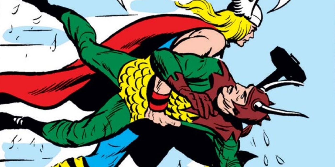 Thor carrying a wet Loki