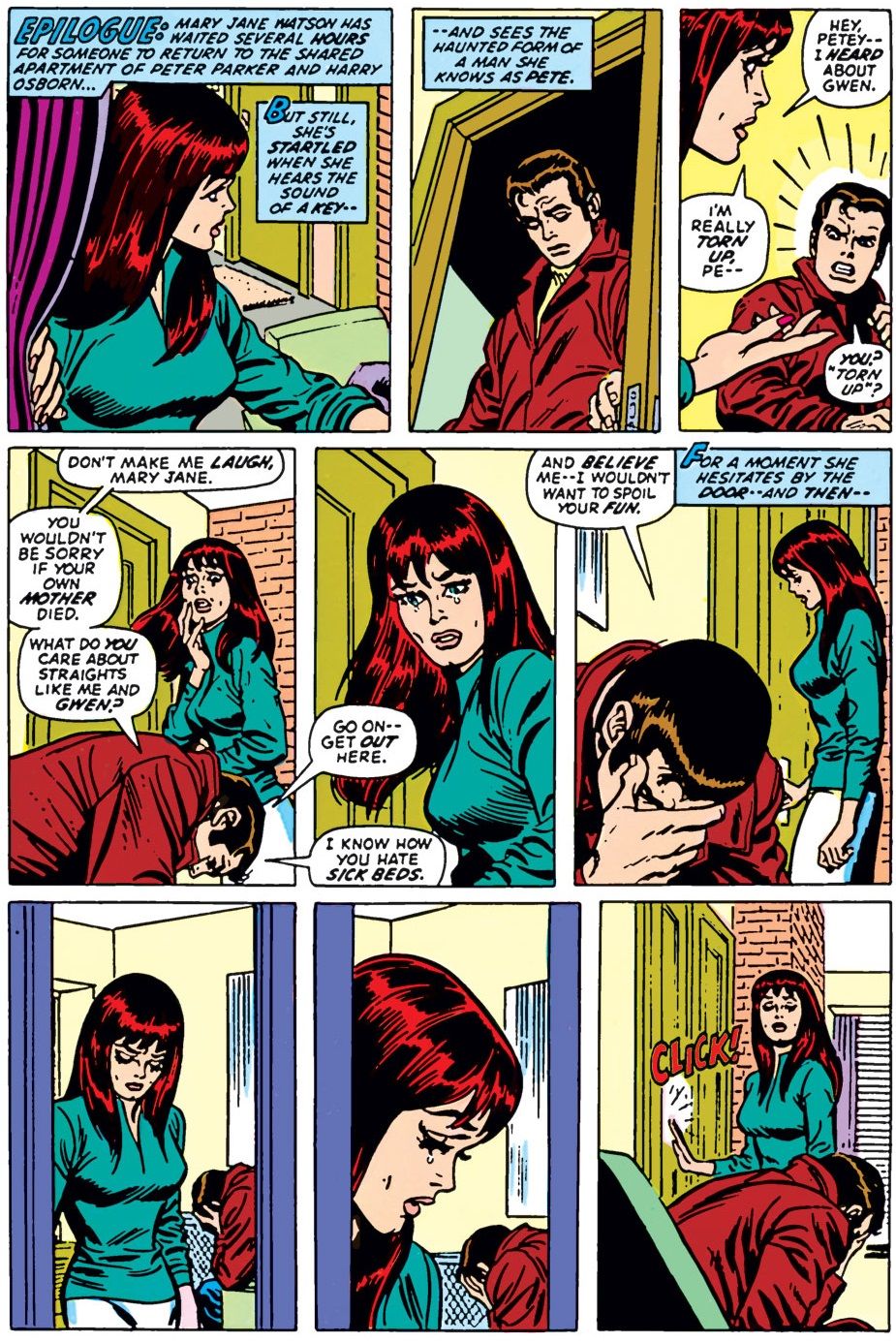Mary Jane puts up with Peter's attacks to help him grieve Gwen Stacy's death