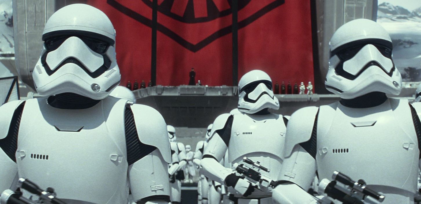 First Order Stormtroopers watching Starkiller base fire its laser