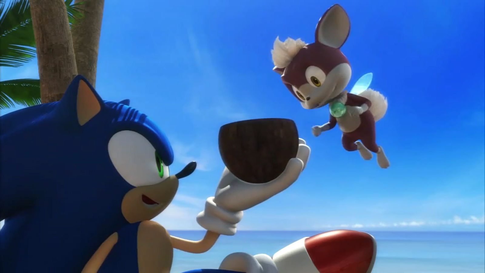 Sonic offering Chip a beverage from Sonic Unleashed.