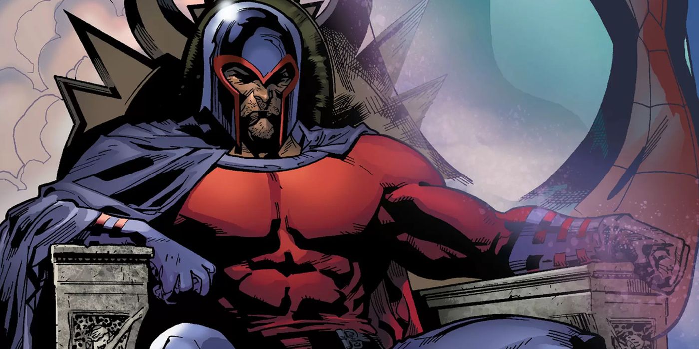 Ultimate Marvel Magneto sitting on a throne