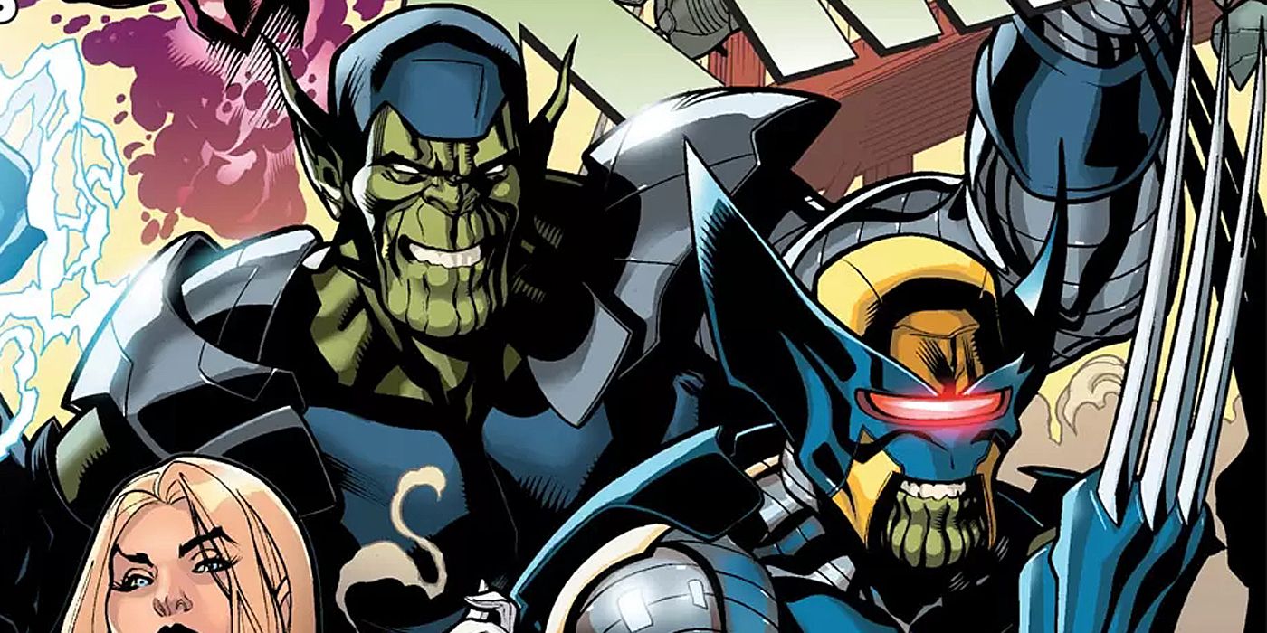 An image of Skrull warriors, one of which is mimicking Cyclops and Wolverine's looks and abilities