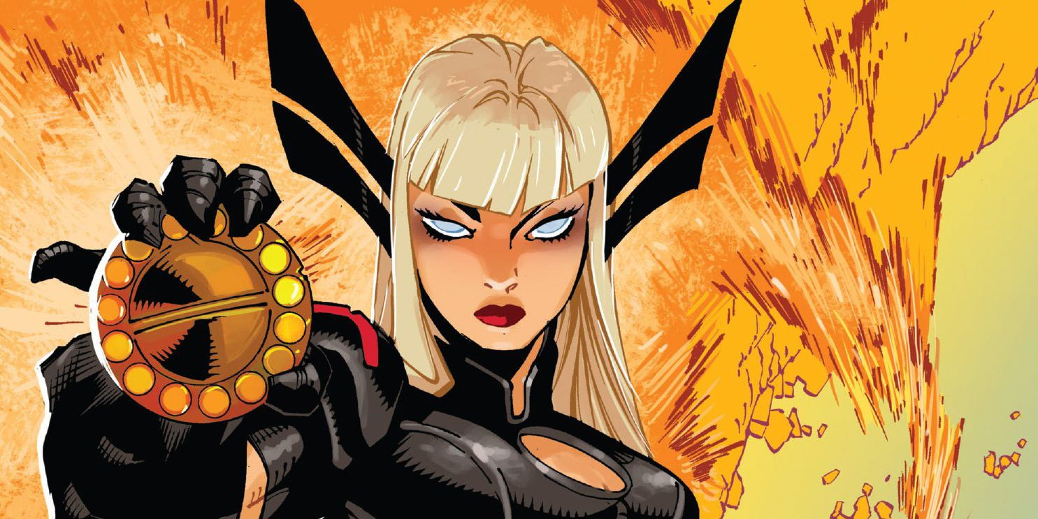 Magik holding her hand towards the reader while using her powers in Marvel Comics