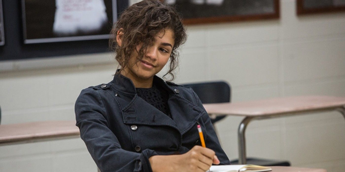 Zendaya's Michelle Jones "MJ" sitting at a desk and sketching in Spider-Man: Homecoming.