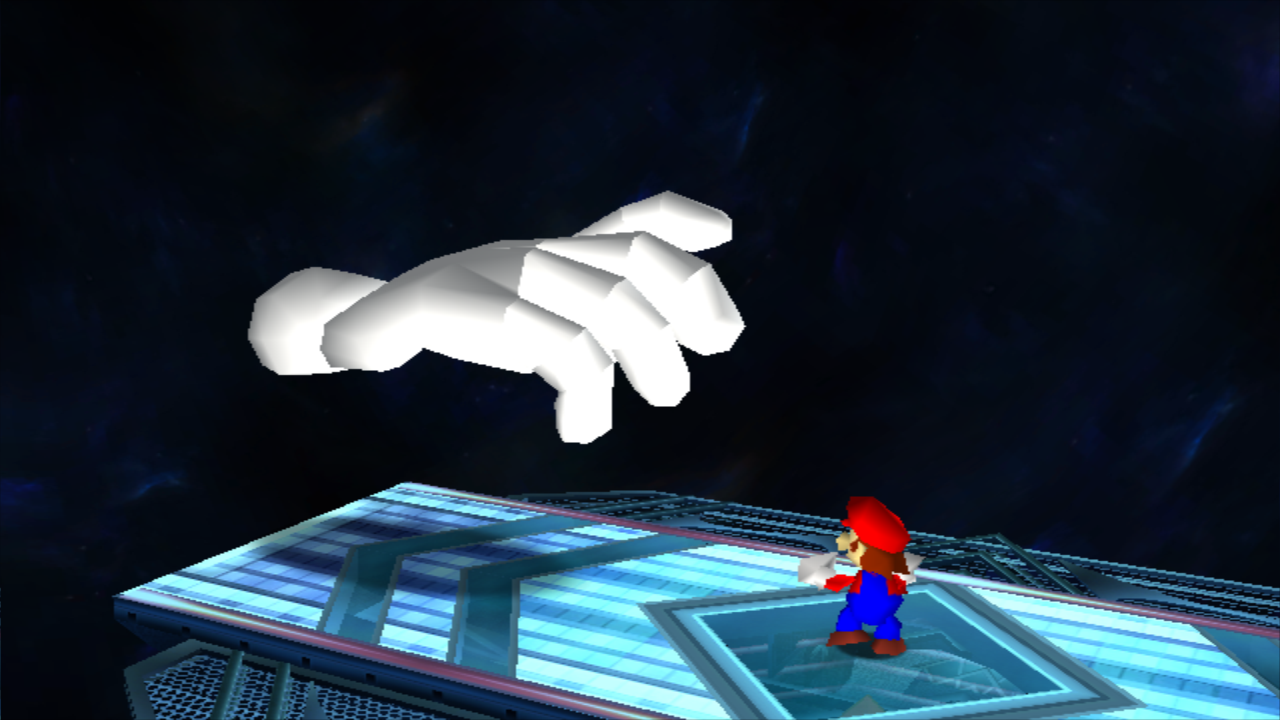 Master Hand and Mario Super Smash Bros