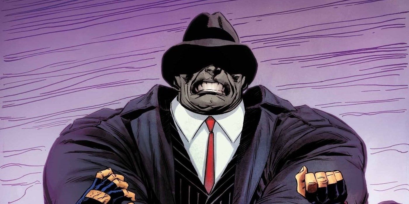 The gray Hulk Joe Fixit, wearing a suit and grimacing in Marvel Comics