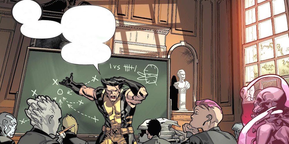Wolverine being smart and teaching students in Marvel Comics