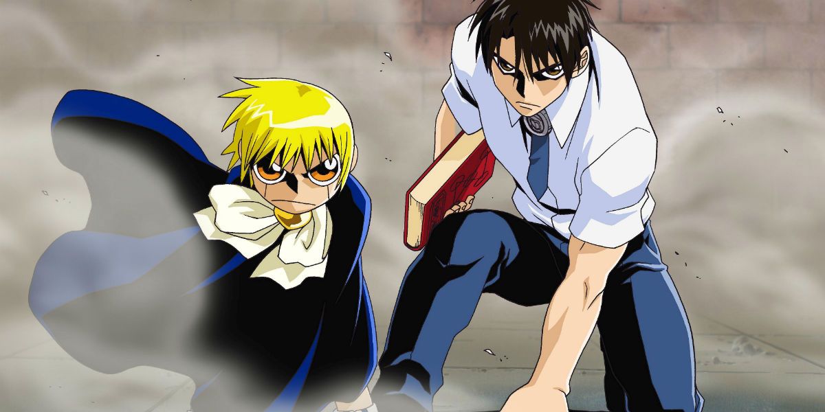 Zatch Bell and Kyo Takamine stand in the smoke in Zatch Bell 