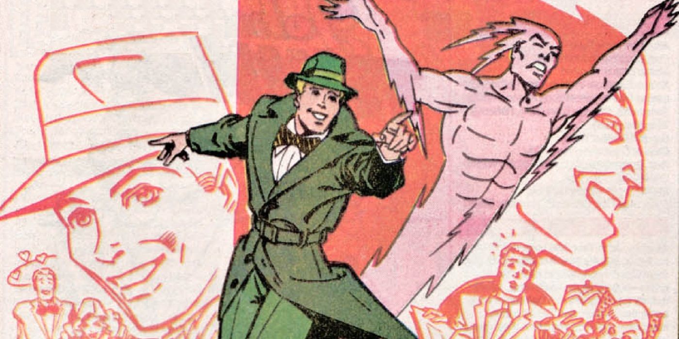 Johnny Thunder stands against a DC Comics background