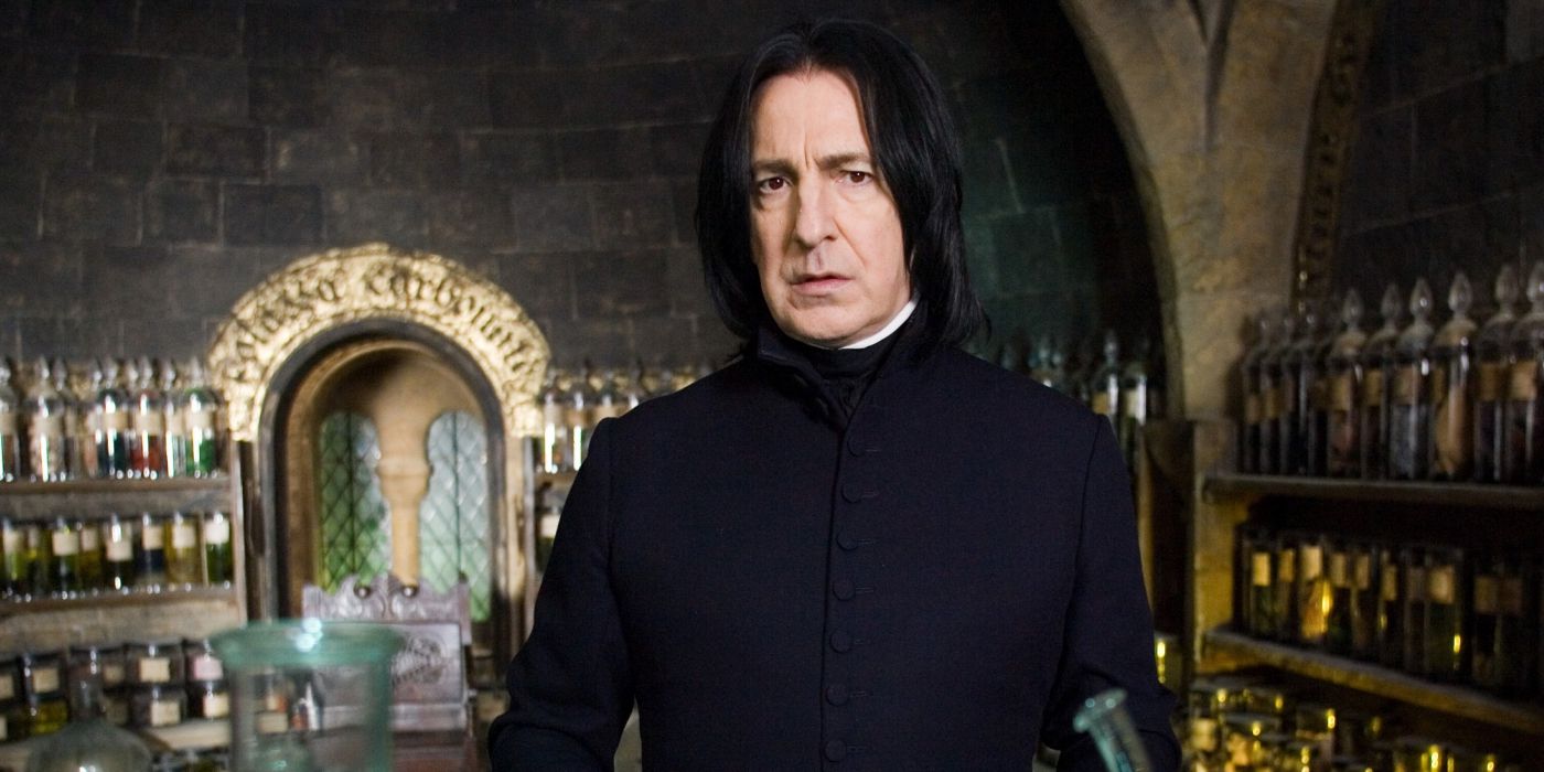 A Harry Potter franchise still shows Alan Rickman's Severus Snape stood in Hogwarts' Potions classroom