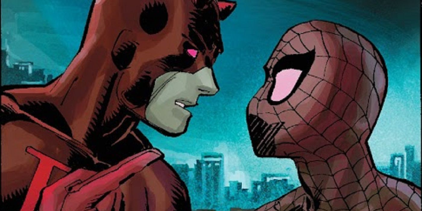 An image of Spider-Man speaking to Daredevil in Marvel Comics