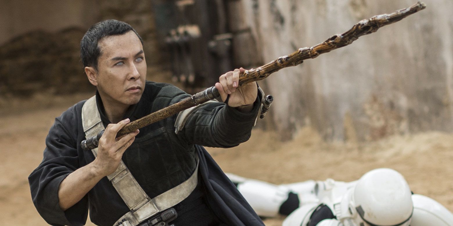 Donnie Yen as Chirrut Imwe fights Stormtroopers in Rogue One