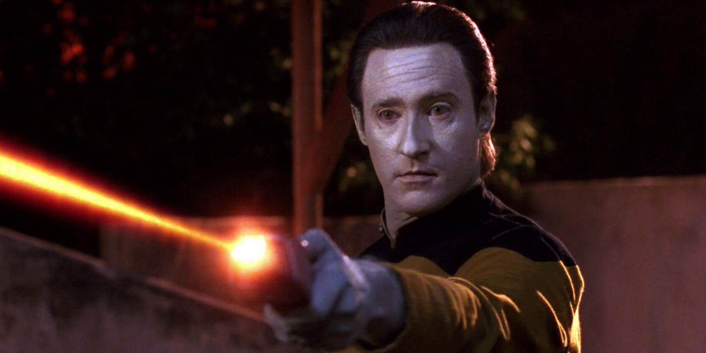 Data fires a phaser