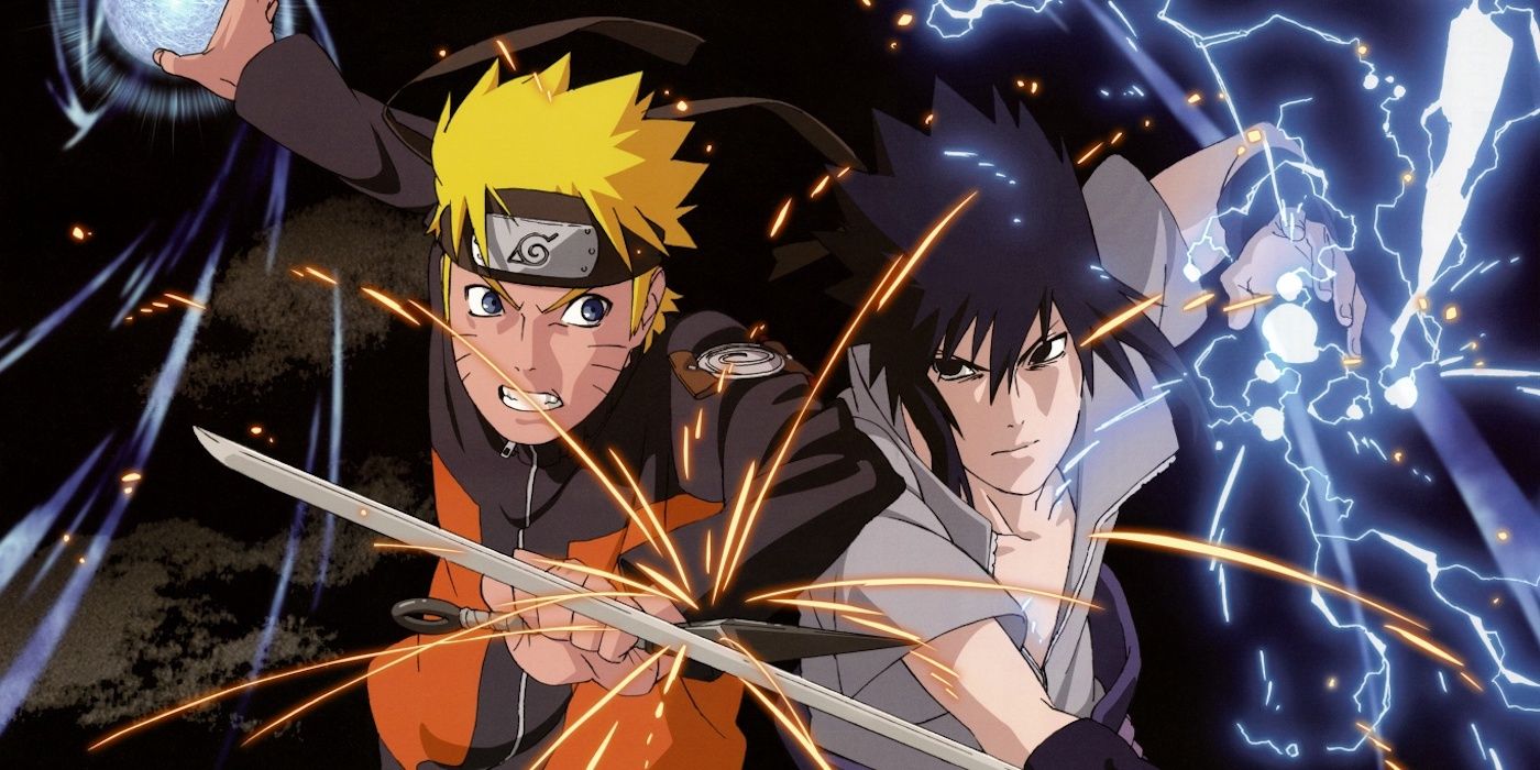 Naruto and Sasuke in battle during the Naruto anime