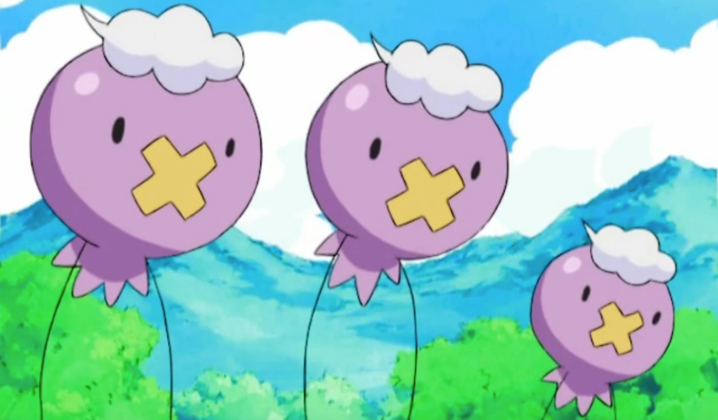 A pack of Drifloon float ominously in Pokemon anime