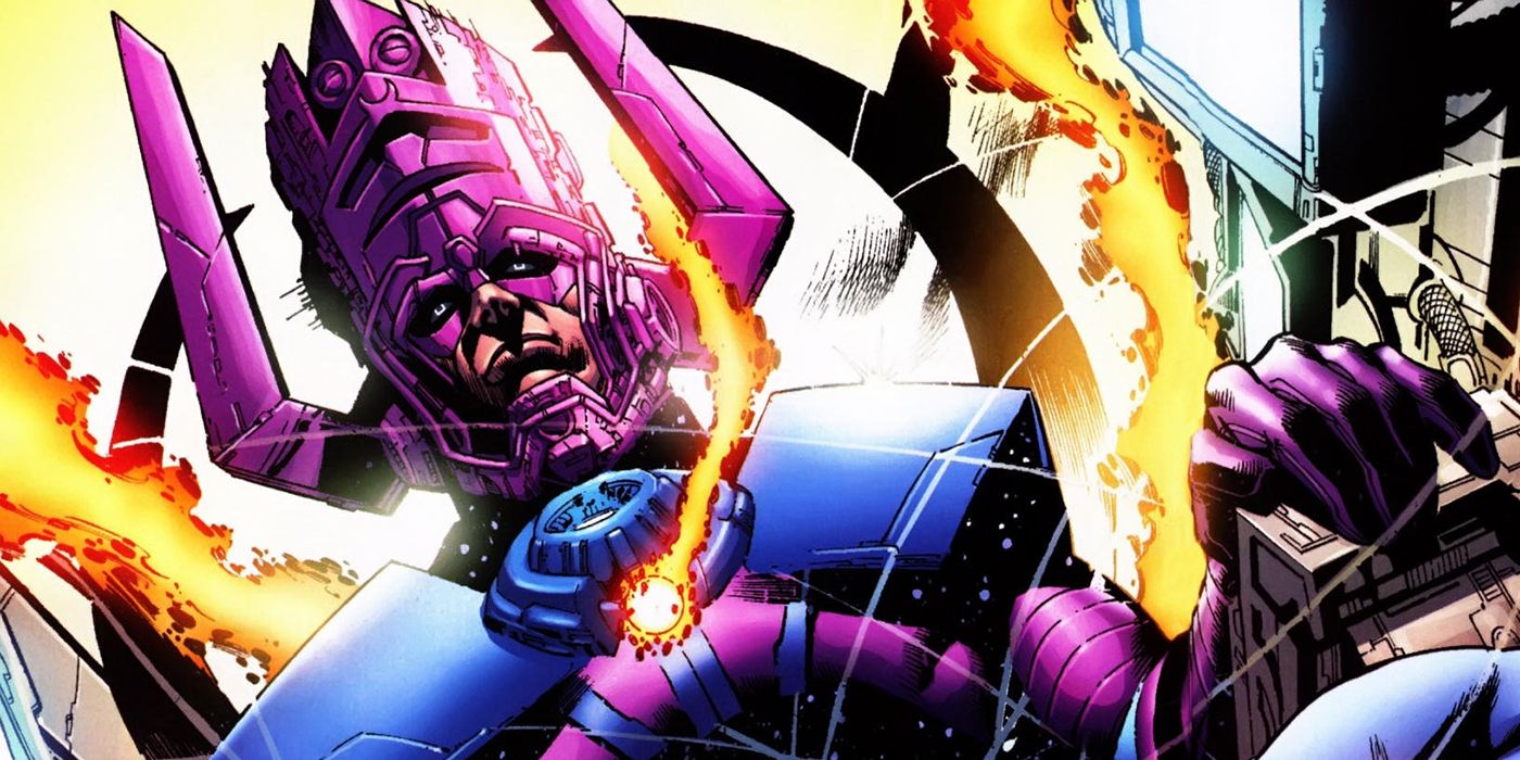 Galactus sits on his throne surrounded by fire in Marvel Comics