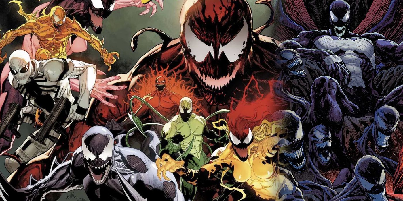 A collage of the many symbiotes featured in the Marvel universe