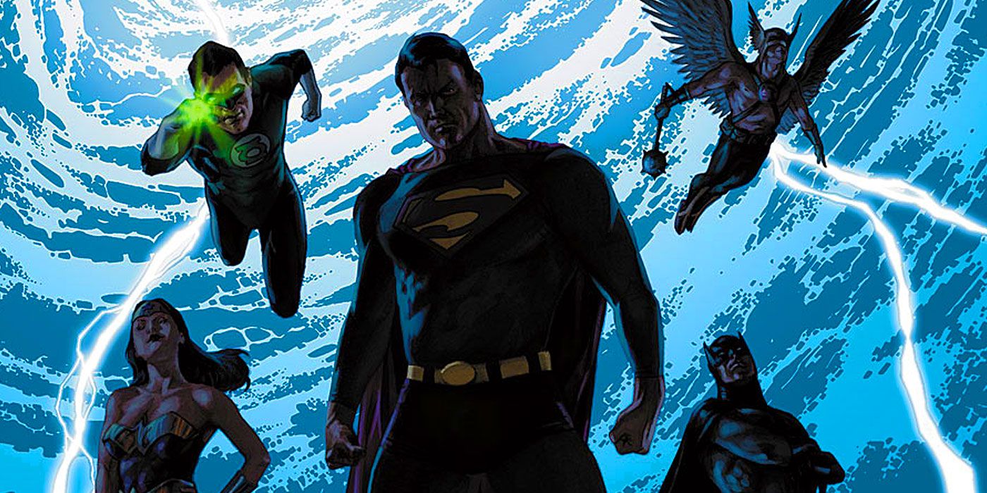 Final Crisis - Wonder Woman, Green Lantern, Superman, Hawkman, And Batman Shrouded In Shadow