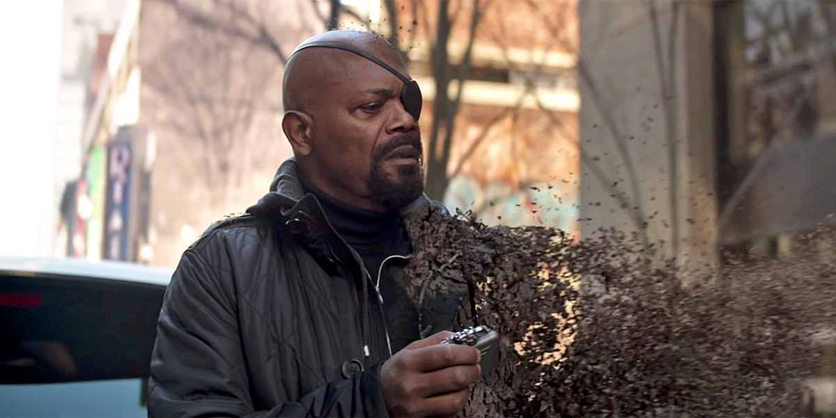 Nick Fury being snapped out of existence in Avengers: Infinity War