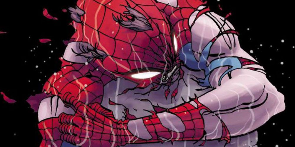 Spider-Man Reign the Spider-Man costume ripping apart.