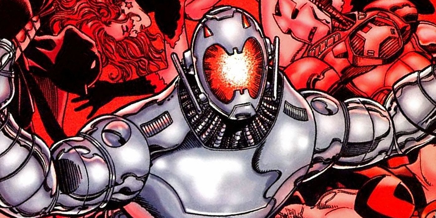 Ultron with the Avengers lying in defeat behind him in Marvel Comics Ultron Unlimited