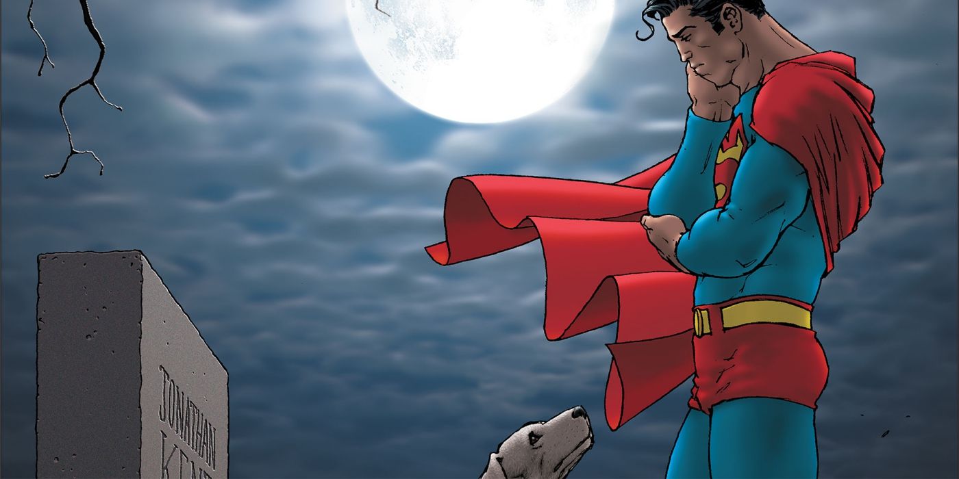 Superman And Krypto Stand Over Pa Kent's Grave
