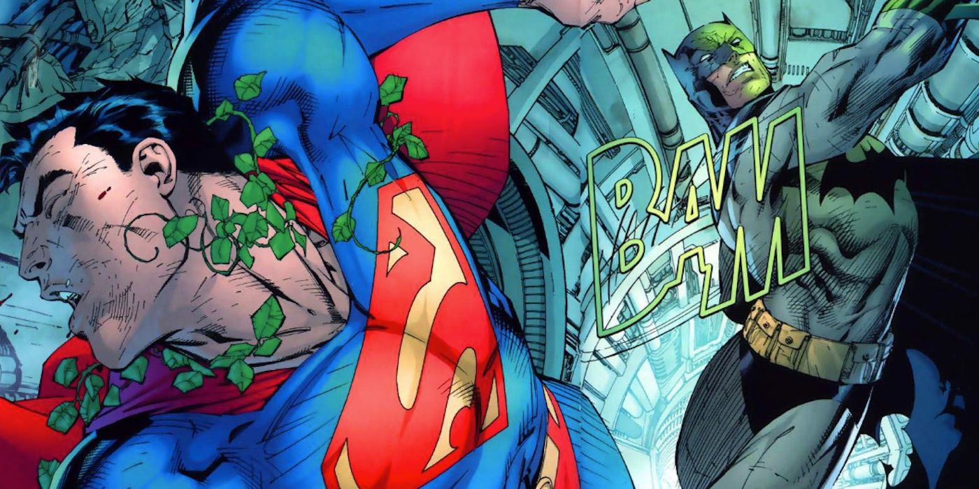 Batman punches a Poison Ivy-dominated Superman in DC Comics
