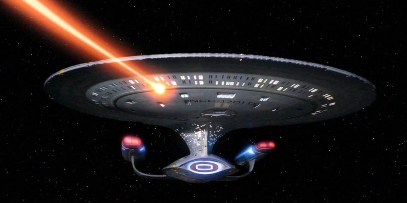 Star Trek's Enterprise-D fires its phasers.