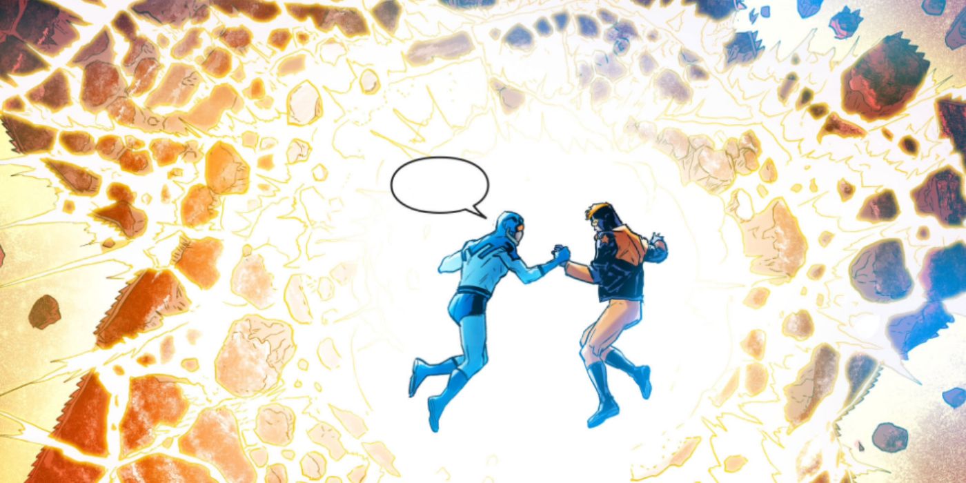 Booster Gold and Blue Beetle at the end. Injustice 2 