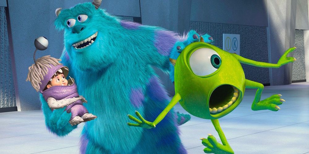 Mike and Sulley and Boo in Monsters Inc