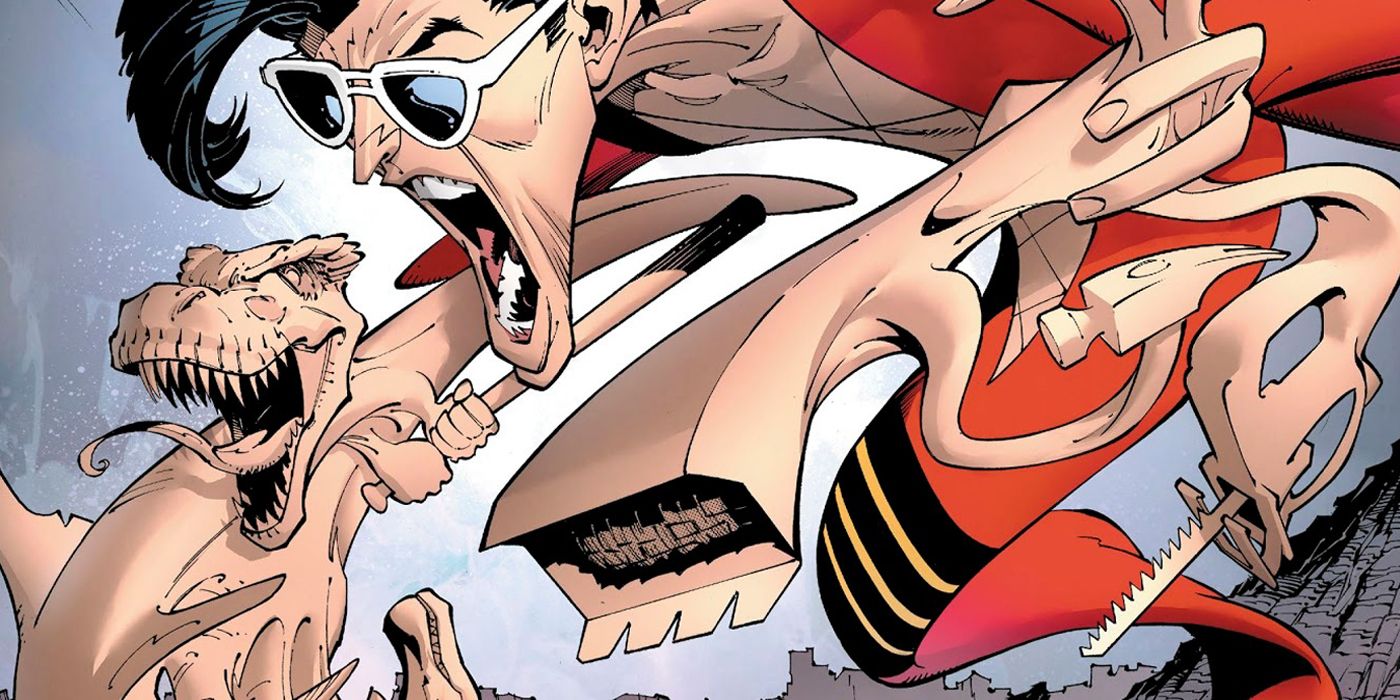 Plastic Man turning his hands into shapes