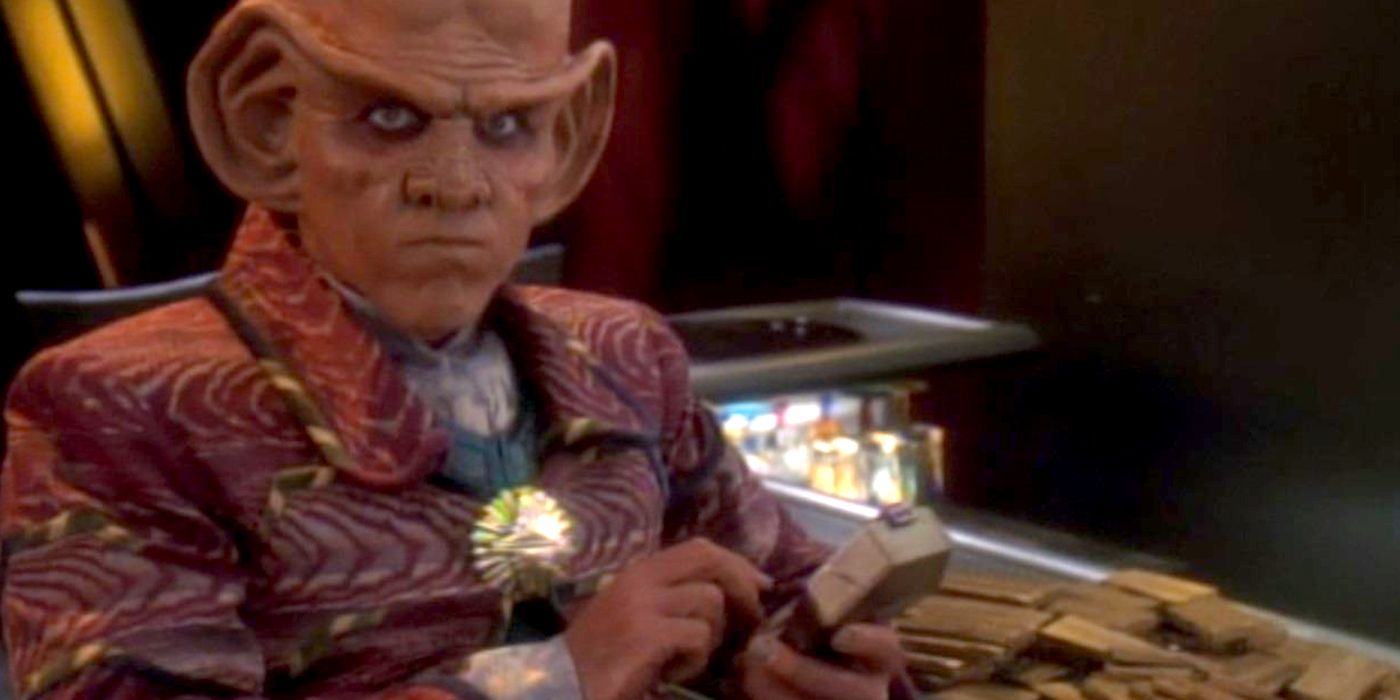 Star Trek DS9's Quark examines latinum.