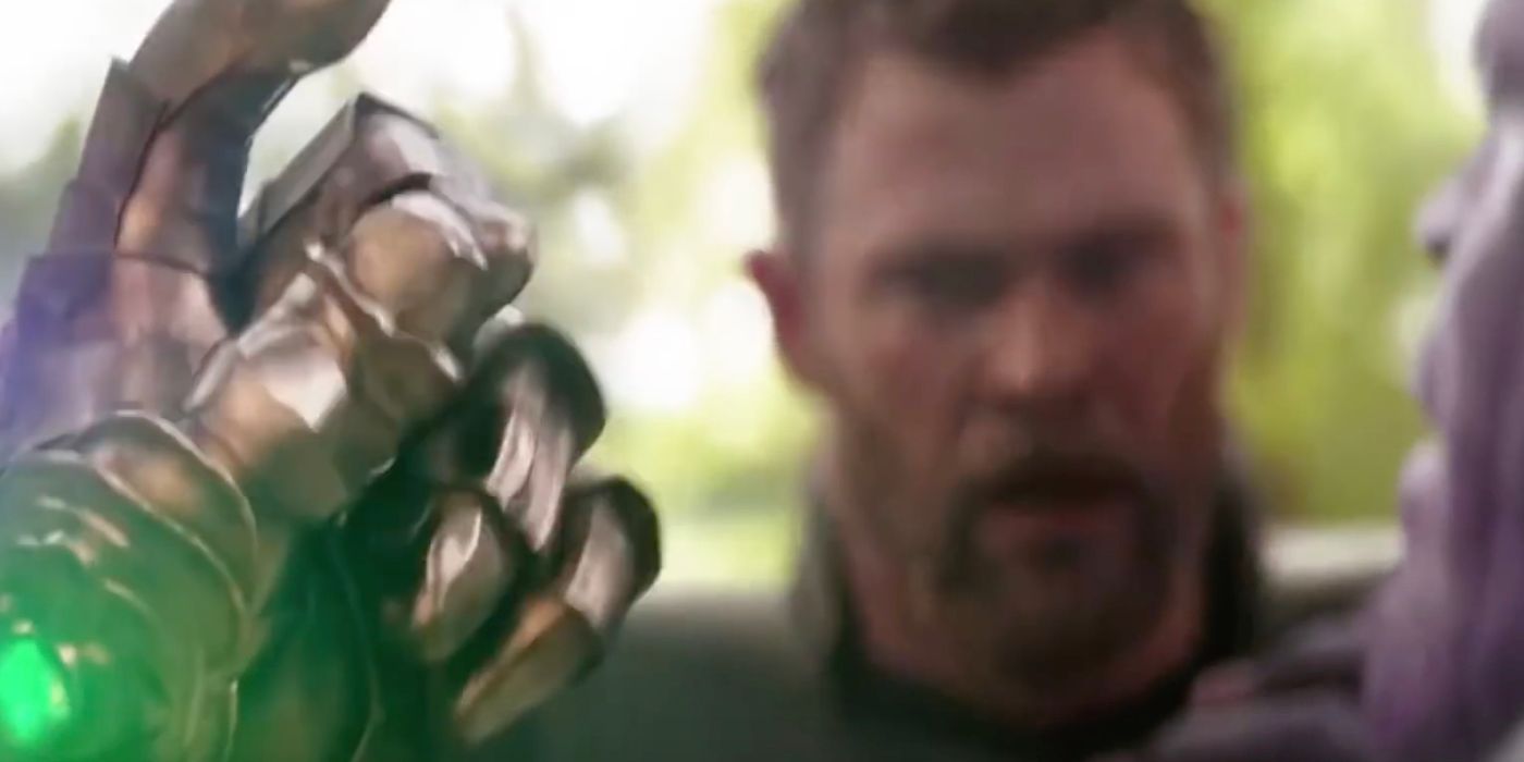 Thanos snapping have of the universes population in Avengers Infinity War while Thor watches