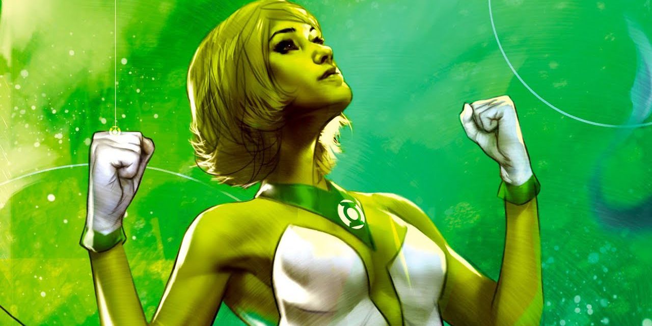 The Green Lantern Arisia surrounded by green energy of will in DC Comics