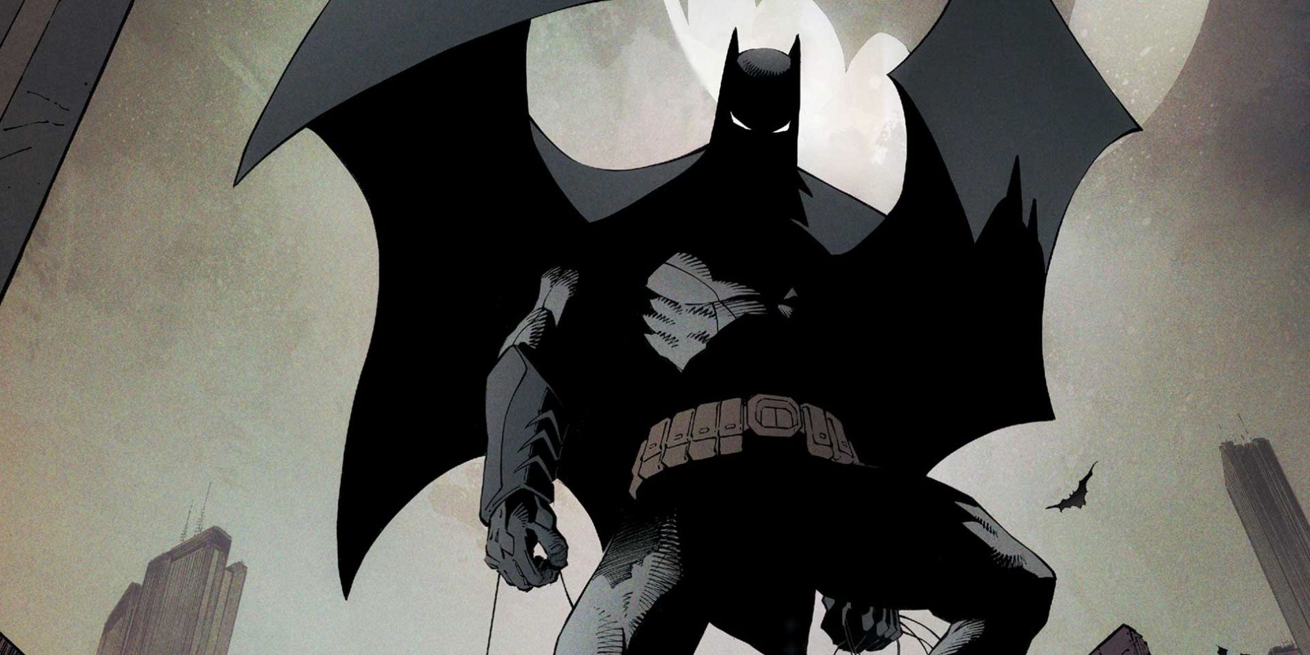 Batman looming menacingly in shadows