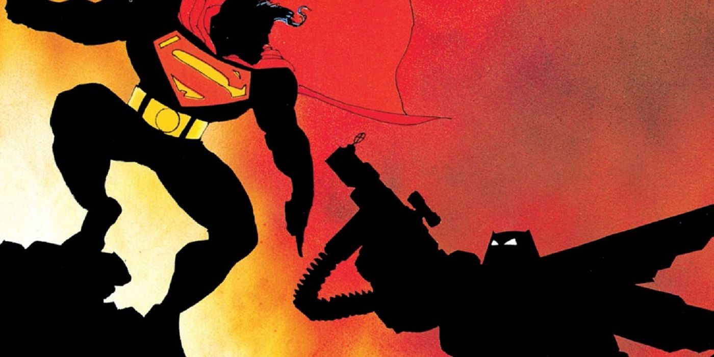 Superman vs Batman in silhouette 