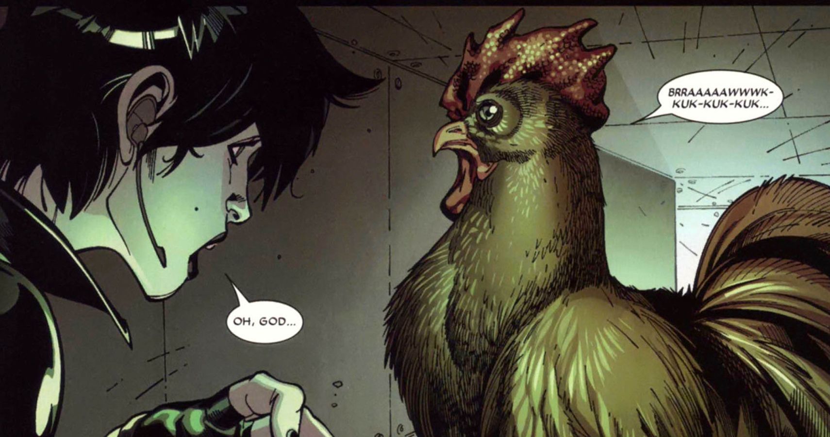 Marvel Domino afraid of Chickens