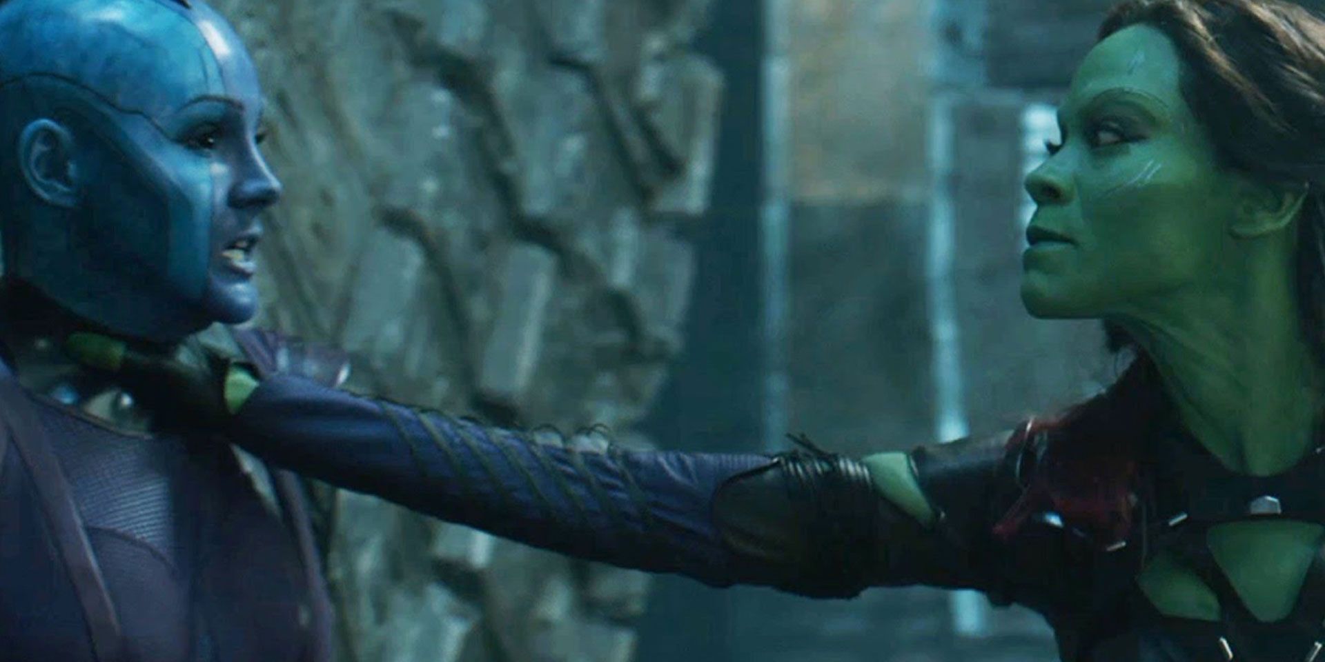 Gamora choking Nebula in Guardians of the Galaxy
