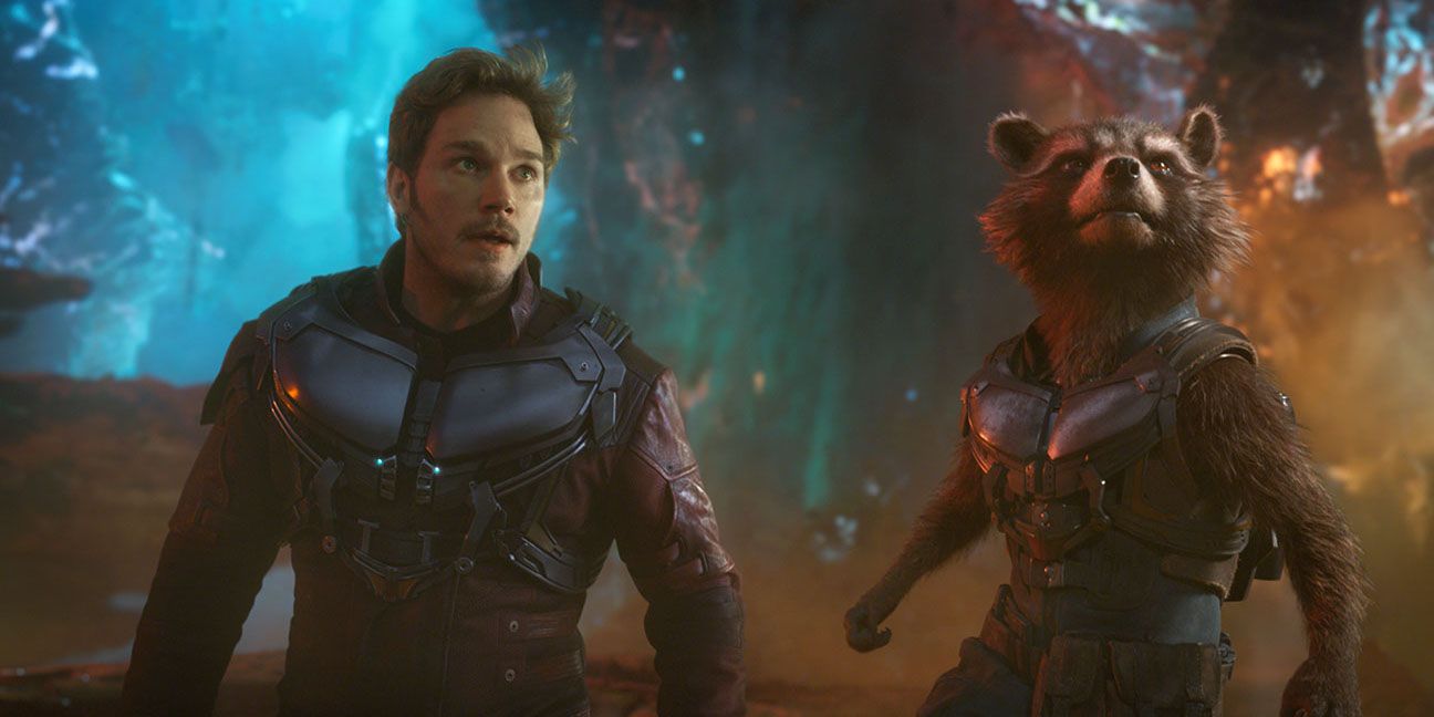Peter Quill and Rocket during battle in Guardians of the Galaxy