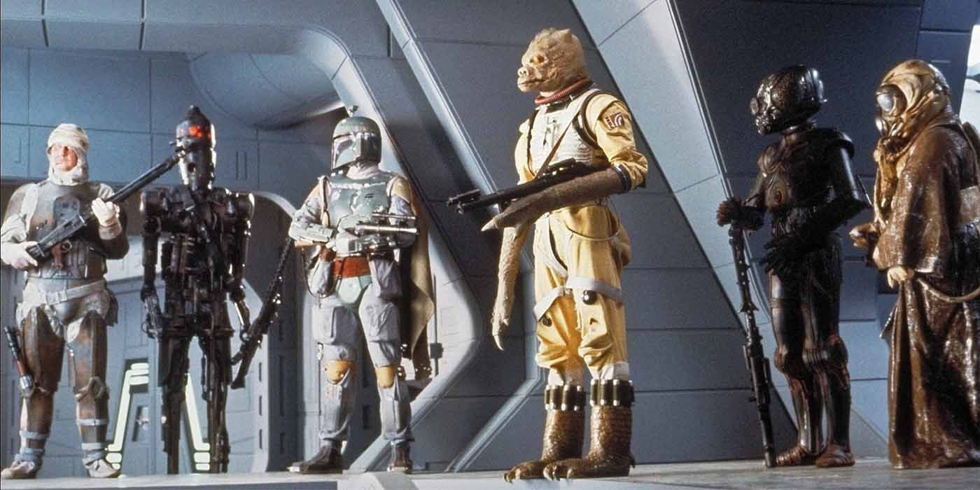 A line up of different bounty hunters from the Star Wars franchise