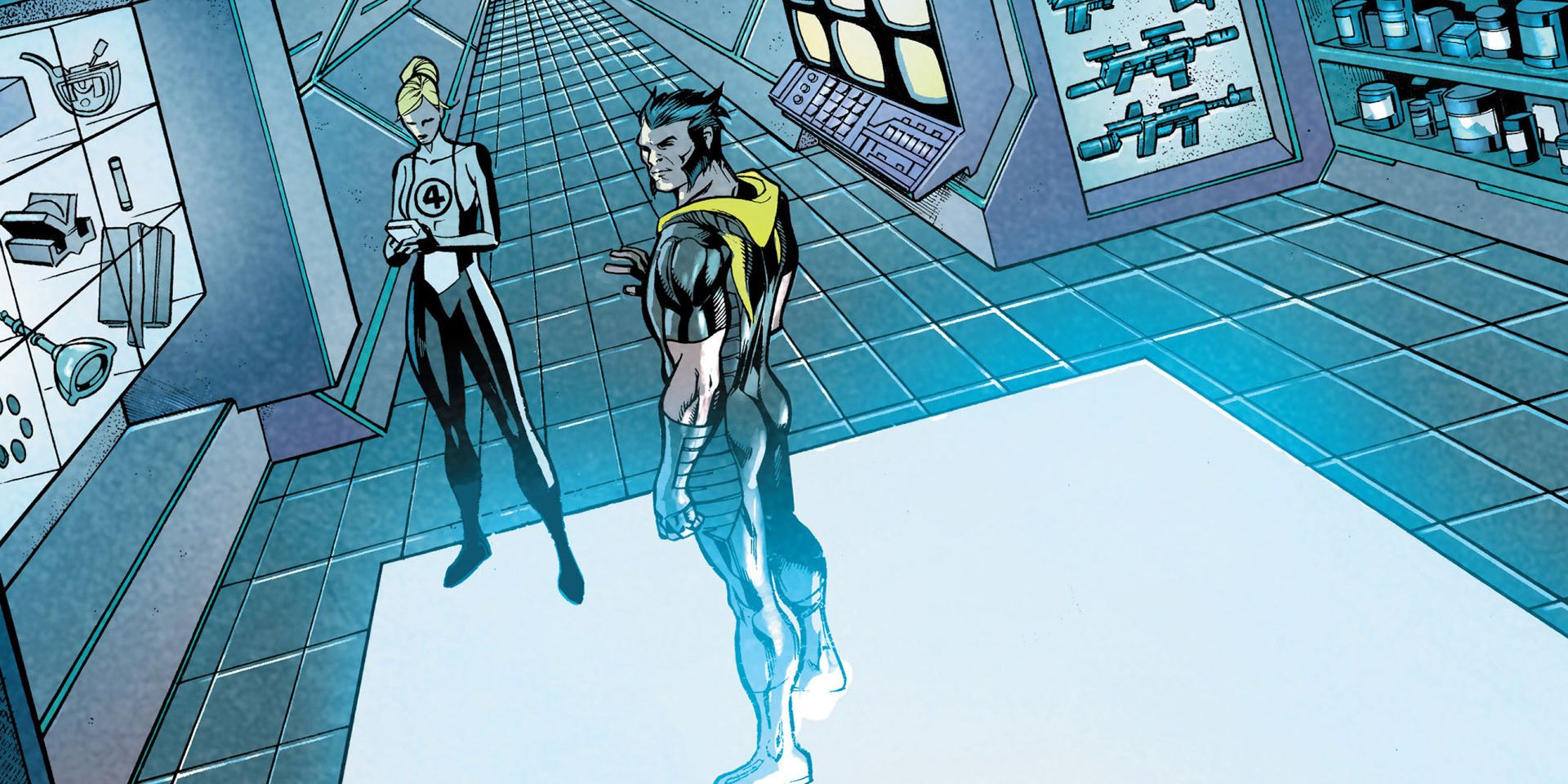 Wolverine and Invisible Woman using Doctor Doom's Time Platform in Age of Ultron