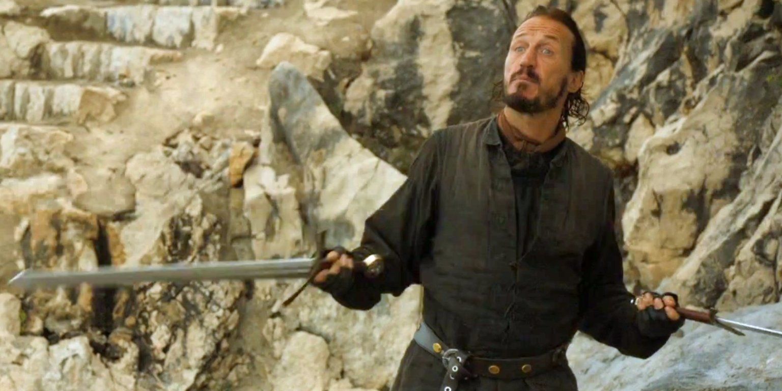 Bronn holding two swords in Game Of Thrones