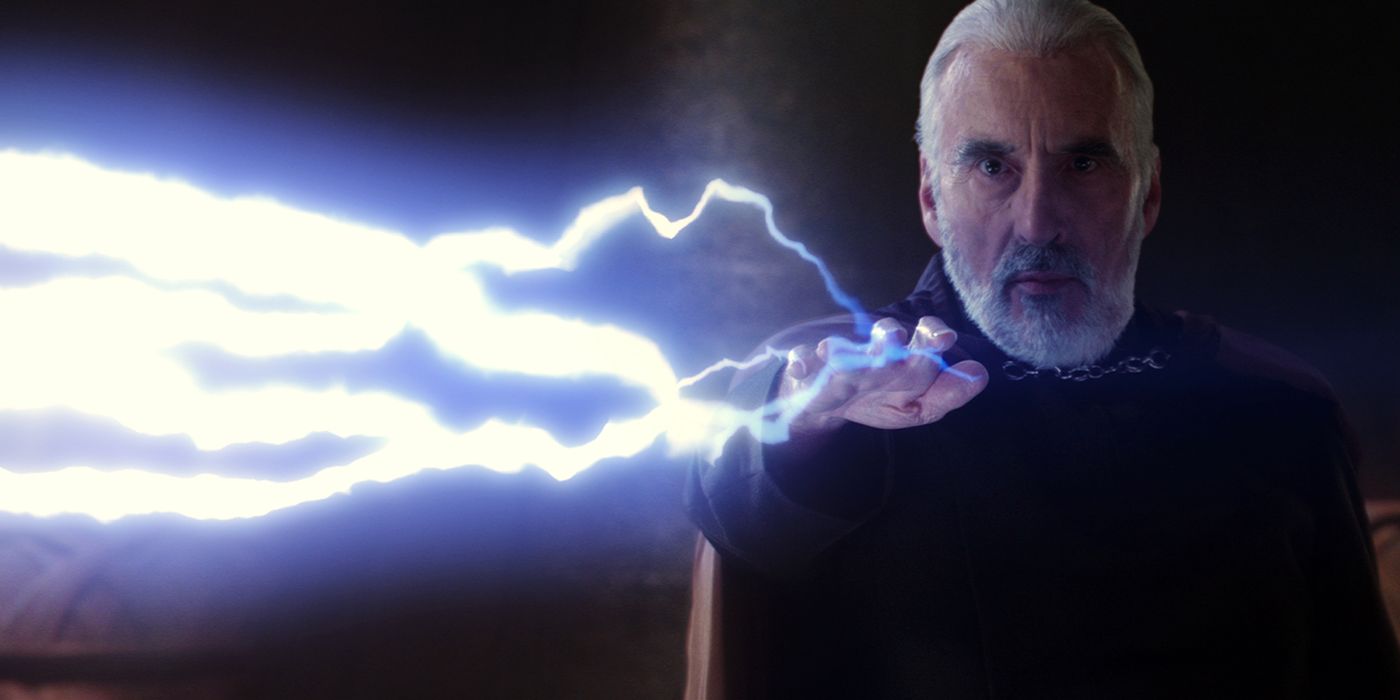 Count Dooku shoots Force Lightning from his hand