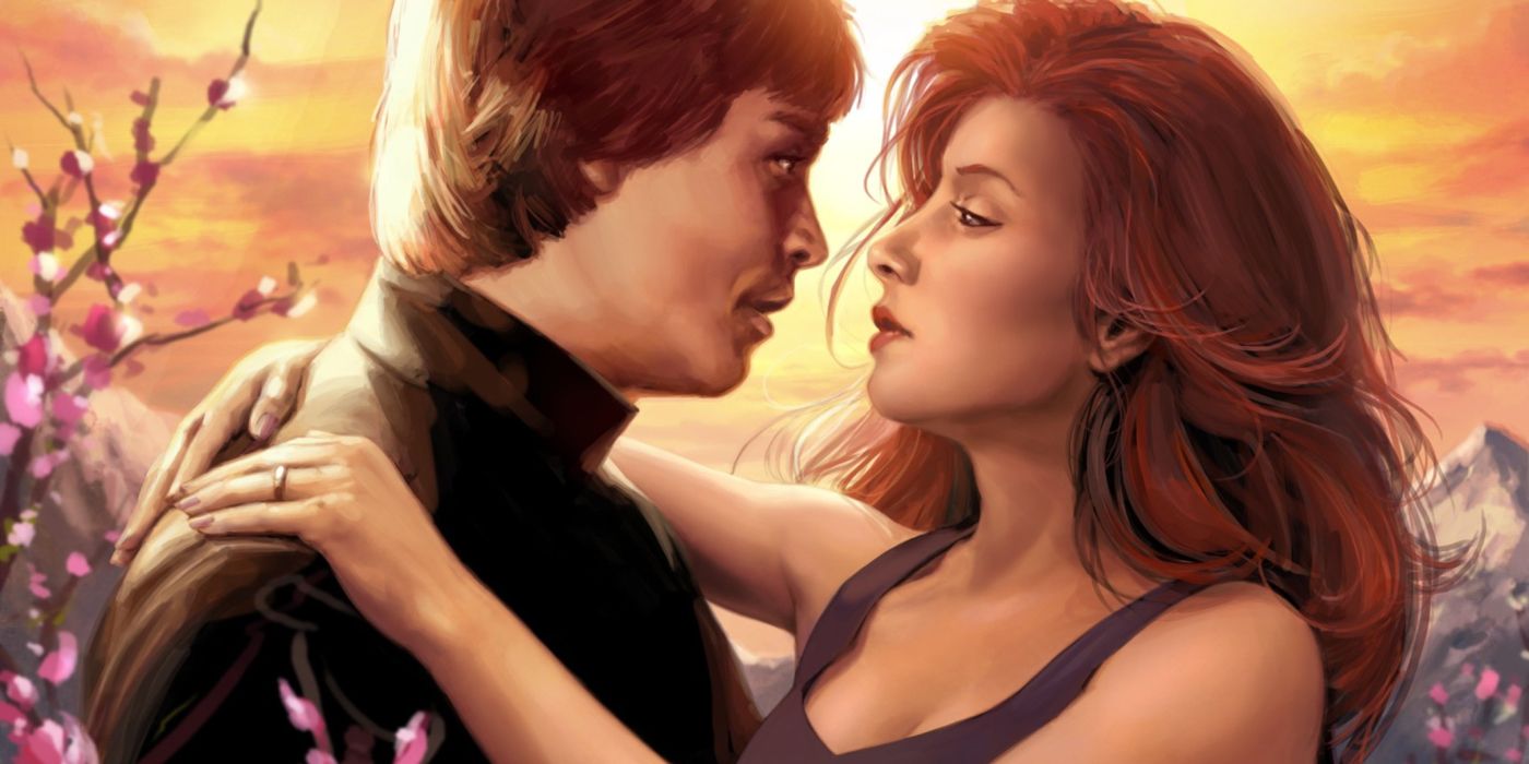 Luke Skywalker and Mara Jade embracing