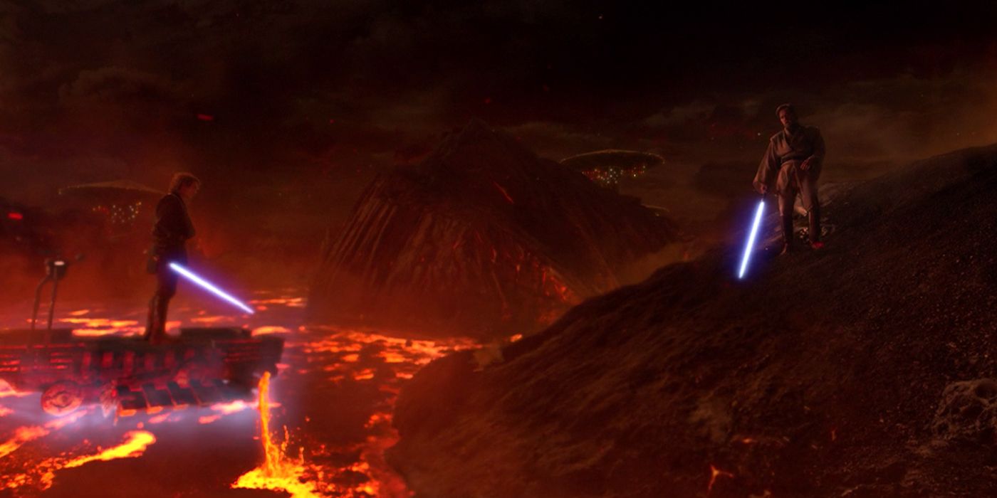 Obi-Wan and Anakin Fight On Mustafar High Ground