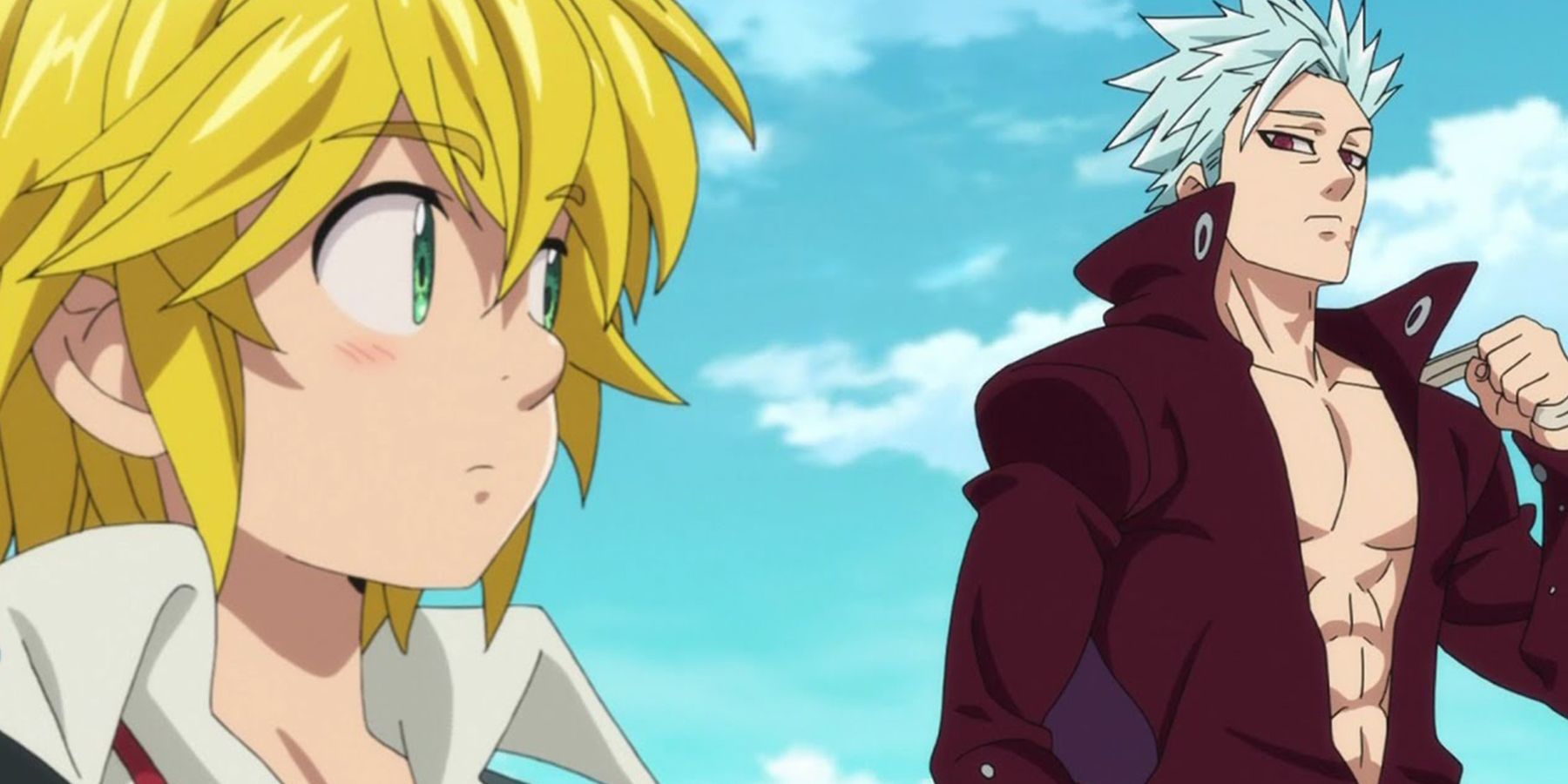 Ban and Meliodas looking at each other (The Seven Deadly Sins)