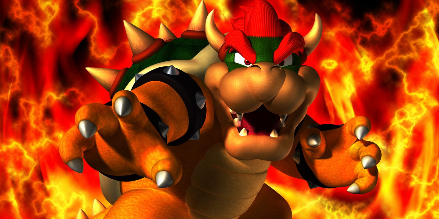Bowser from Mario surrounded by flames.