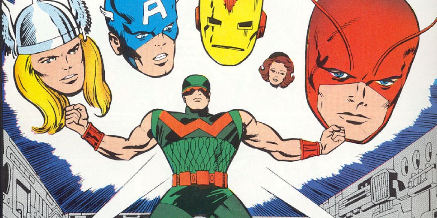 Wonder Man surrounded by Avengers floating heads in Marvel Comics