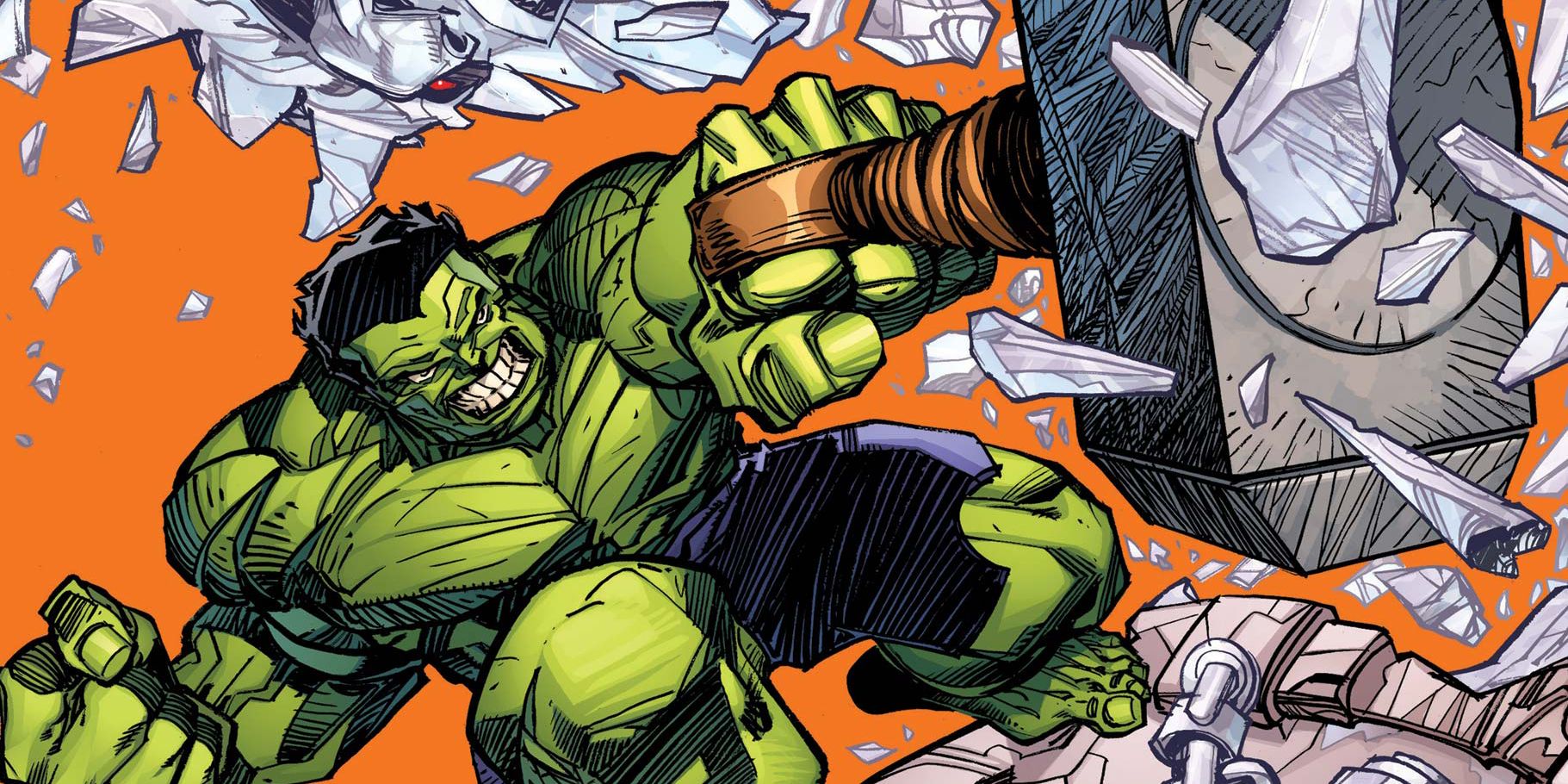 Hulk throwing Thor's hammer